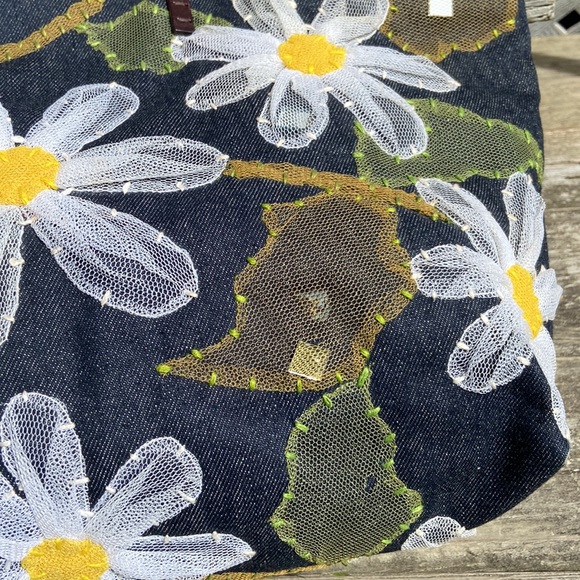 Fendi Floral Appliqué Denim Shopper Tote Bag Purse - Picture 3 of 16